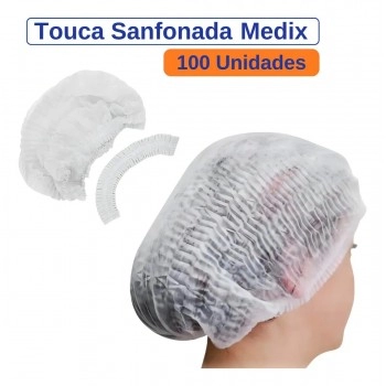 Touca Descartável TNT Branco Sanfonada Com Elástico Pacote Com 100 Unidades - Medix