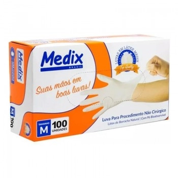 Luva Látex Com Pó Tamanho M Com 100 Unidades Medix