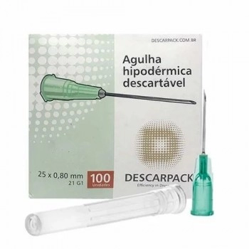Agulha Verde Estéril Descartável 25x0,8mm – Caixa com 100 Unidades – Descarpack