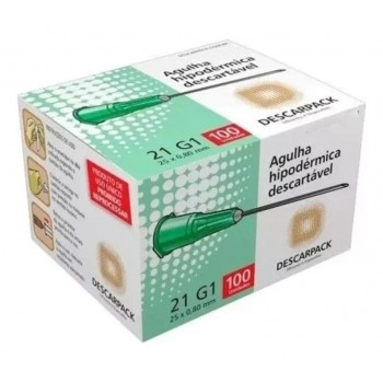 Agulha Verde Estéril Descartável 25x0,8mm – Caixa com 100 Unidades – Descarpack