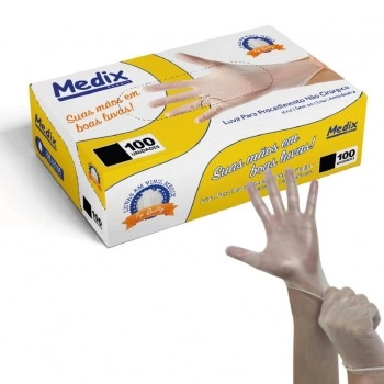 LUVA PARA PROCEDIMENTO VINIL LISA TAM P (SEM PÓ) CX C/100 - MEDIX
