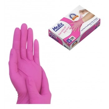 Luva Nitrilo Rosa Sem Pó Tamanho M Com 100 Unidades Medix