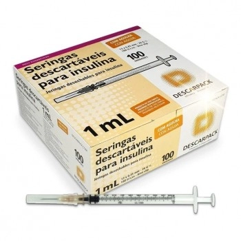 Seringa Descartável 1mL Bico Slip Com Agulha 13X4,5mm Insulina - Descarpack
