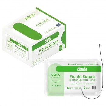 Fio De Sutura Nylon 2-0 Com Agulha 3/8 3 45cm Medix
