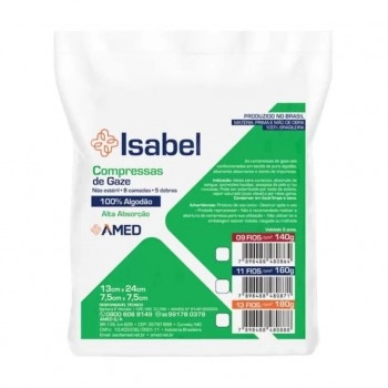 Gaze Curativo Compressa 9 Fios 300 Unidades 7,5x7,5cm Isabel - America Medical