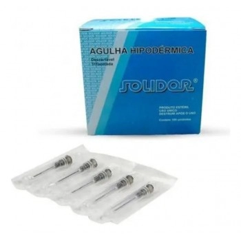 Agulha Cinza Estéril 0,70x25mm Com 100 Unidades Solidor