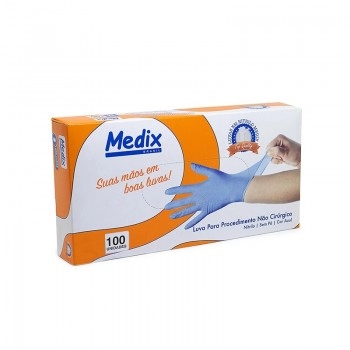 Luva Nitrilo Azul Sem Pó Tamanho P Com 100 Unidades Medix