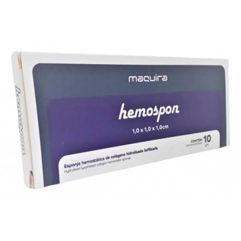 Esponja Hemostática de Colágeno Hemospon 1,0 x 1,0 x 1,01cm Com 10 Unidades - Maquira