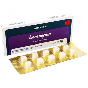 Esponja Hemostática de Colágeno Hemospon 1,0 x 1,0 x 1,01cm Com 10 Unidades - Maquira