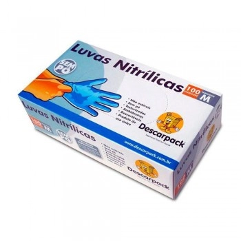 Luva Nitrílica Azul Sem Pó Tamanho M Com 100 Unidades Descarpack