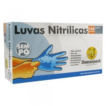 Luva Nitrílica Azul Sem Pó Tamanho M Com 100 Unidades Descarpack