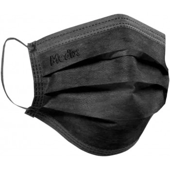 Máscara Descartável Tripla Com Elástico Preta 50 Unidades Medix