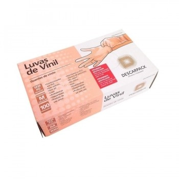 Luva Vinil Sem Pó Tamanho M com 100 Unidades Descarpack