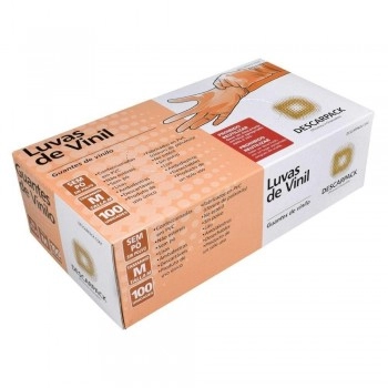 Luva Vinil Sem Pó Tamanho M com 100 Unidades Descarpack