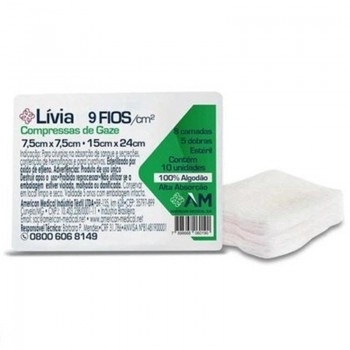 Compressa Gaze Hidrófila Estéril Algodão 9 Fios com 10 Unidades Livia America Medical