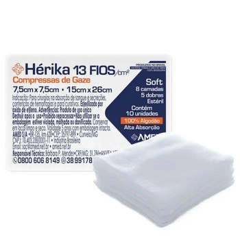 Compressa Gaze Hidrófila Algodão 13 Fios Com 10 Unidades Hérika American