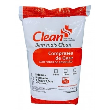 Compressa De Gaze 7,5cm X 7,5cm Não Estéril 11Fios Pacote 300 Unidades - Clean Ultra