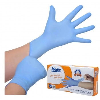 Luva Nitrilo Azul Sem Pó Tamanho M Com 100 Unidades Medix