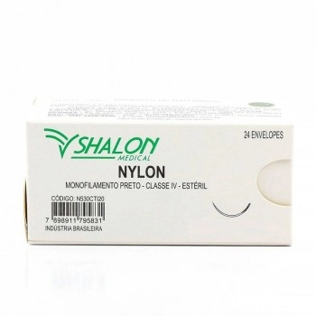 Fio de Sutura Nylon 3-0 com Agulha 3/8 2 45cm Sertix Shalon