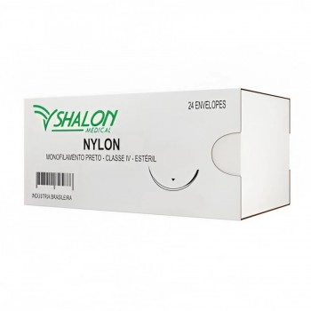 Fio de Sutura Nylon Preto Usp 2-0 Comprimento 45cm Circular 3/8 Com Agulha Triangular 3,0cm - Shalon
