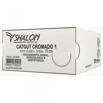 Fio de Sutura Catgut Cromado 1 com Agulha 3/8 3 75cm Shalon 2