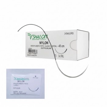 Fio de Sutura Nylon 5-0 com Agulha 3/8 3 45cm Sertix Shalon Fios Cirúrgicos