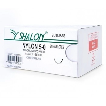Fio Cirúrgico de Nylon Usp 5-0 Comprimento 45cm Não Absorvível com Agulha Curva 3/8 Triangular 3,0cm - Shalon