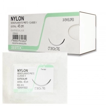 Fio De Sutura Nylon Usp 4-0 Comprimento 45cm Agulha Curva 3/8 Triangular 3,0cm - Shalon