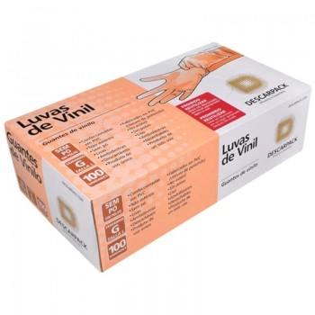 Luva de Vinil para Procedimentos Não Cirúrgicos sem Pó Tamanho G com 100 Unidades Descarpack