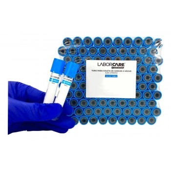 Tubo para Coleta de Sangue Citrato de Sódio 3,2% Azul 3,6ml com 100 Unidades - Labor Care