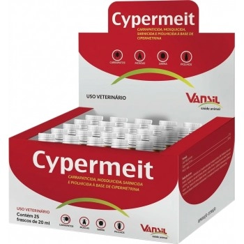 Cypermeit Antiparasitário para Pulverização e Banho com 25 Frascos 20ml - Vansil