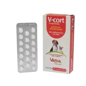 V-Cort Dexametasona Anti-Inflamatório Para Cães e Gatos 20 Comprimidos - Vansil