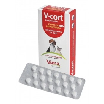 V-Cort Dexametasona Anti-Inflamatório Para Cães e Gatos 20 Comprimidos - Vansil