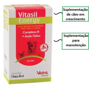 Vitasil Energy Suplemento Vitamínico Para Cães e Gatos 30ml - Vansil