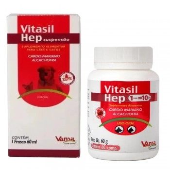 Vitasil Hep Suplemento Alimentar Para Cães e Gatos 60g 60 Comprimidos Vansil