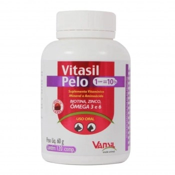Vitasil Pelo Suplemento Vitamínico Para Cães e Gatos 60g 120 Comprimidos Vansil