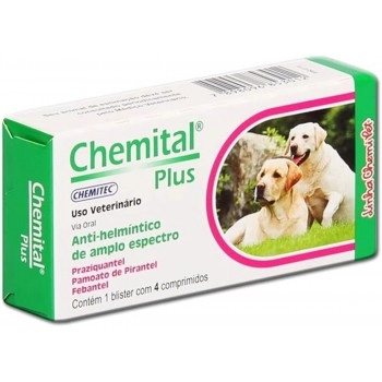 Chemital Plus Vermífugo para Cães 10kg 4 Comprimidos - Chemitec