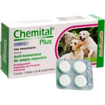 Chemital Plus Vermífugo para Cães 10kg 4 Comprimidos - Chemitec