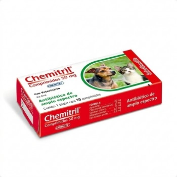 Chemitril Enrofloxacino Cães E Gatos 50mg com 10 Comprimidos - Chemitec