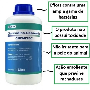Clorexidina Cetrimida Desinfetante 1 Litro Antisséptico Cicatrizante Chemitec