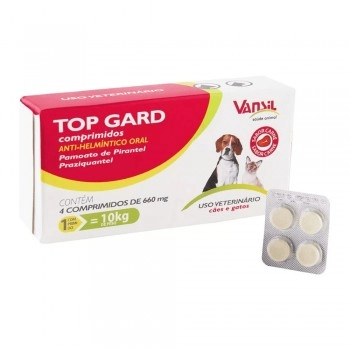 Top Gard Vermífugo Para Cães e Gatos 660mg 4 Comprimidos - Vansil