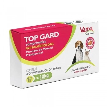 Top Gard Vermífugo Para Cães e Gatos 660mg 4 Comprimidos - Vansil