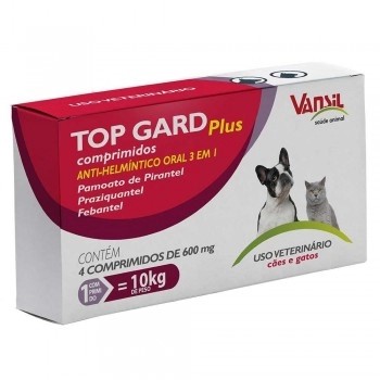 Top Gard Plus Vermífugo Para Cães e Gatos 600mg 100 Comprimidos Vansil