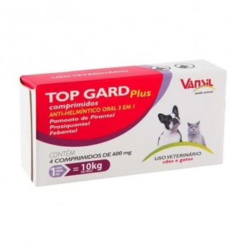 Top Gard Plus Vermífugo Para Cães e Gatos 600mg 100 Comprimidos Vansil