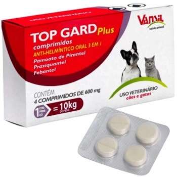 Top Gard Plus Vermífugo Para Cães e Gatos 600mg 4 Comprimidos Vansil
