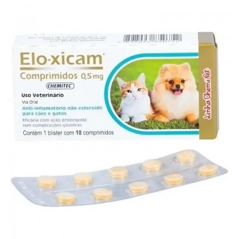 Elo-xicam Anti-Inflamatório para Cães e Gatos 0,5g com 10 Comprimidos - Chemitec