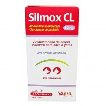 Silmox CL Antibiótico Para Cães e Gatos 50mg 10 Comprimidos Vansil
