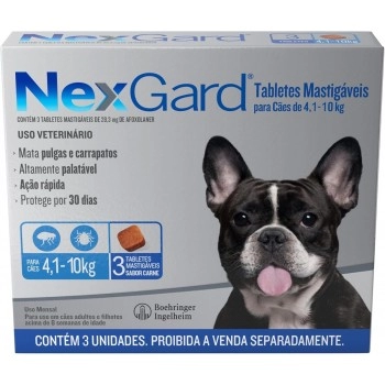 Nexgard Antipulgas E Carrapatos Cães 4,1 A 10kg com 3 Comprimidos - Boehringer