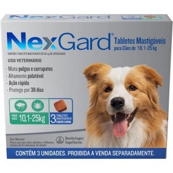 Nexgard Antipulgas E Carrapatos Cães 10,1 A 25kg com 3 Comprimidos - Boehringer