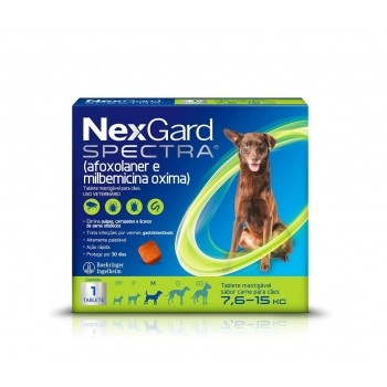 NexGard Spectra Antipulgas e Vermífugo Cães 7,6kg a 15kg Tablete - Boehringer
